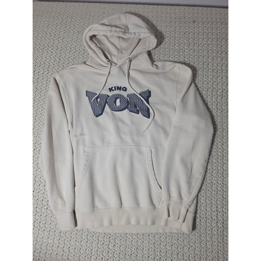King Von Graphic Hoodie Mens Large Cream Excellent Portrait Rap Merch Streetwear